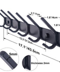 Heavy Duty Wall Mounted Coat Rack With Six Double Hooks Sturdy Metal Rail For Coats Purses Jackets And Backpacks Entryway Organizer In Black 17.1 Inch Long, side view showing dimensions.
