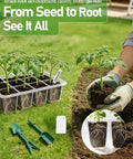 Person using Ten Pack Seed Starter Tray Set with Extra Tall Humidity Dome for planting seedlings outdoors.