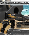 Close-up of Two Pack Three Quarters Inch Mega D Ring Shackles With Seven Eighths Inch Screw Pin in gold finish attached to vehicle