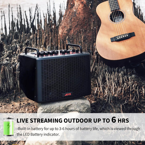 40W Portable Acoustic Guitar Amp With Rechargeable Battery Bluetooth And USB C Recording outdoors with guitar.