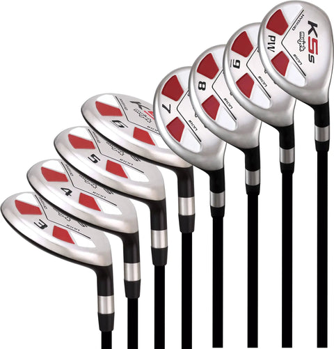 Senior Mens Golf Hybrid Complete Set With Premium Graphite Shafts, Right Handed, Midsize K5s Design, club heads 3 to PW