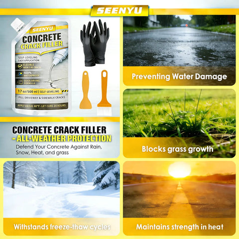 Self-Leveling Concrete Crack Filler Crushes Cracks on Driveways and Garages Waterproof Fast-Drying Cement Sealant with gloves and tools