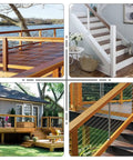 Outdoor and indoor deck and railing examples with 13 pieces stainless steel tapered lag screws with right and left hand threads.