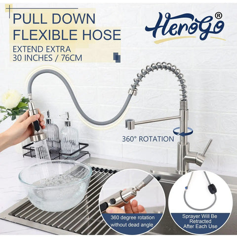 Kitchen Faucet With Pull Down Sprayer Brushed Nickel Built To Last Commercial Grade Stainless Steel Single Handle Pull Out Sprayer Deck Plate Included For Utility Farmhouse Kitchen Laundry RV