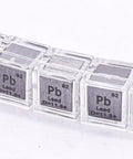 Five 0.39 Inch 10mm Lead Cube Pb 99.9 Percent Pure With Acrylic Display Case, Periodic Table Engraved