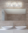 Chrome Modern LED Vanity Light Sconce, 3-Light Glass Crystal Shade above double sinks in bathroom