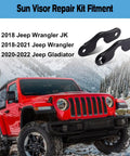 Sun Visor Clip Repair Kit For 2018-2022 Jeep Wrangler And 2020-2022 Gladiator shown with vehicle compatibility list