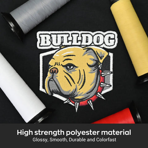 Bulldog embroidery design with Matte Embroidery Thread 40WT Low Sheen Polyester For Embroidery Machines 2500M Spool White 8679 Pro Grade