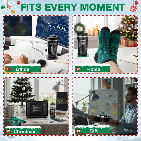 All In One Engineer Gift Set For Men With 17 Oz Stainless Steel Tumbler Circuit Board Cup Mats And Cool Circuit Socks in office setting