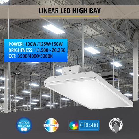 Led Linear High Bay Light 2 Ft 24 Inch 150W Equivalent, 3 Selectable CCT, 0 To 10V Dimmable, DLC UL Listed, industrial setting