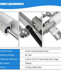 Diagram showing DC 24V DIY Reciprocating Linear Actuator With Adjustable Telescopic Stroke And Speed Controller, product parameters listed.