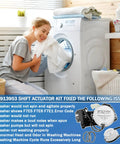 Woman using washer with Beefed Up Washer Shift Kit With Actuator And Belt Bundle. Kit fixes W10913953 shift actuator issues.