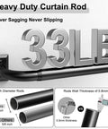 Heavy Duty Black Curtain Rods 2 Pack Wrap Around Style for 28 to 48 Inch Windows adjustable detail showing 33 lb support