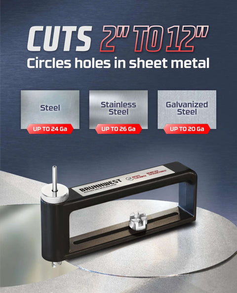 BRUNNWEST adjustable sheet metal hole cutter with 4 extra bits, side view