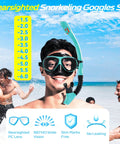 Smiling man wearing Myopia Friendly Dry Snorkel Gear with Detachable Camera Mount, Anti Fog Mask, Royal Blue Minus Four Diopter Lens