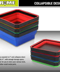 Collapsible Magnetic Parts Tray Set with 3 Foldable Silicone Bowls, 4.25 Inch Square Magnetic Base for Workbench Organization
