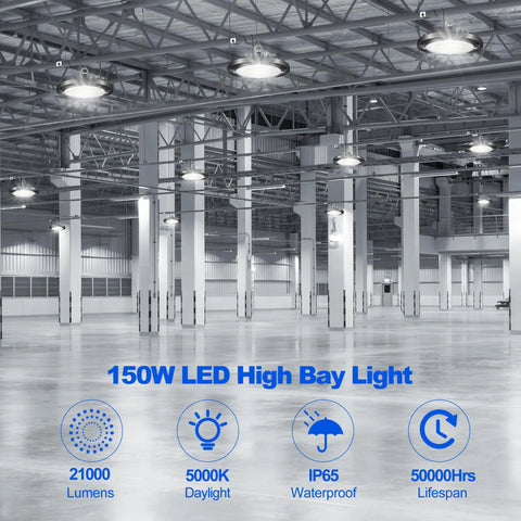 Bang For Your Buck 150W UFO LED High Bay Light with US Plug 22500LM IP65 waterproof bay lighting for workshop gyms