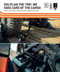Heavy Duty Retractable Ratchet Straps 5000 Lbs Breaking Strength 2 Inch By 12 Foot securing ATV tire on trailer.