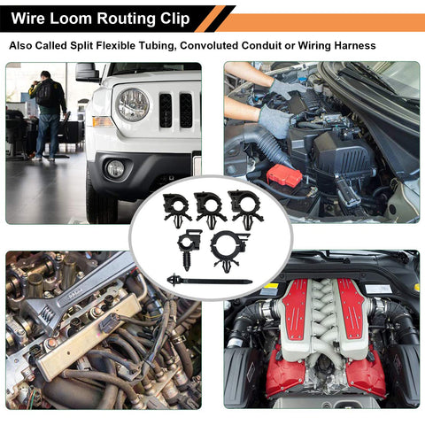 60 Pcs Automotive Wire Loom Routing Clip Kit With Six Sizes From Quarter To Three Quarter Inch Loom shown in use