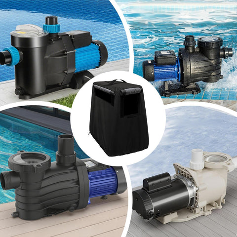 Collage of pumps with All Weather Pump Cover Built To Last With Heavy Duty Reinforced Seams And Easy Fit Design Durable Oxford Fabric Shelter