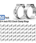 Cinch Clamp Rings Three Quarter Inch Stainless Steel 50 Pack Premium Quality PEX Cinch Clamps For Plumbing Installations Durable Rust Resistant
