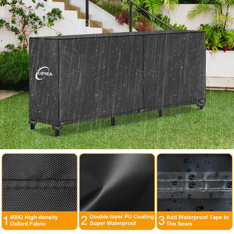 8-Foot Waterproof Firewood Rack Cover For Outdoor Wood Storage, Heavy-Duty 600D Canvas With Buckles In Rainy Garden
