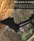 Survival Shovel With High Carbon Steel Blade Folding Entrenching Tool And Axe Tactical Shovel used on a tree