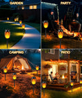 Outdoor Solar Torch Lights 6 Pack With Realistic Flickering Flame Effect Waterproof Pathway Lights installed in garden, party, camping, patio settings