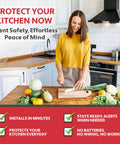 Woman cooking in kitchen with over-the-range microwave fire safety, LowPro Fire Suppressor For Over The Range Microwaves Automatic Flame Activated Fire Safety For Kitchens No Maintenance Easy Install Six Year Lifespan Pair Included Keeps Your Kitchen Safe And Discreet Set It And Forget It