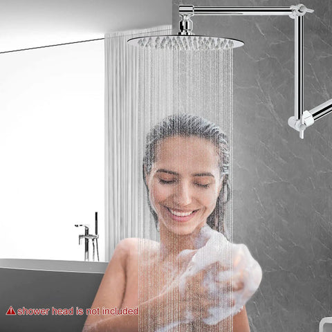 Adjustable Shower Arm Extension 16 Inch Chrome For Ultimate Shower Upgrade with woman enjoying shower