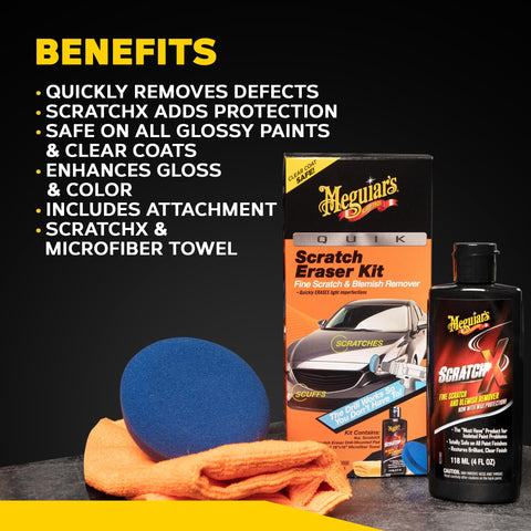 Quik Eraser Kit Car Scratch Remover For Repairing Surface Blemishes Safe On Clear Coats with pad, ScratchX, microfiber towel