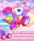 Glowing Crystal Wing Unicorn RC Car For Girls Pink Remote Control Stunt Car With 360 Degree Rotation Eye Lights Rainbow Petal Design