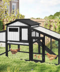 65.3 Inch Long Wooden Chicken Coop And Run For One To Two Chickens With Nest Box Tray And Perches in backyard setting