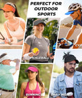 Collage of people wearing Lightweight Sports Sun Visor for Men and Women Packable Cooling Stretchy Visor Hat for Running Tennis Golf