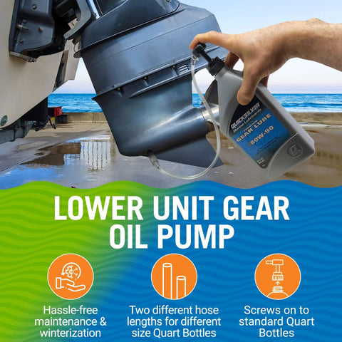 Lower Unit Gear Oil Pump For Boats Quart Bottle Lube Transfer Marine Transmission Fluid Rear Differential Service Winterizing Kit With Two Hoses No Mess Spill Free Operation Easy To Use
