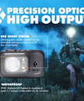 Rechargeable Spot 400-R Headlamp in graphite finish, highlighting dimmable beam and waterproof features with hiker in background.