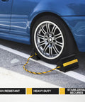 Heavy Duty Rubber Wheel Chocks With Rope Two Pair Or Four Pack Reflective Strips Anti Roll Immobilizer for RVs Trucks Trailers Campers and Cars Built Tough for All Weather