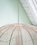 Top view of White Rattan Pendant Light Snaggle One Light Large Ceiling Fixture For Vaulted Ceilings With Rattan Shade Adjustable Hanging