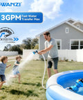 Man using Cordless Water Transfer Pump 750 GPH With 30 Foot Lift Powerful Submersible Pump With 21V Dual 4000mAh Batteries outdoors