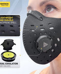 Close-up of a Two Pack Dust Mask Kit With Ten Activated Carbon Filters And Two Extra Valves For Woodworking Comfort on person's face