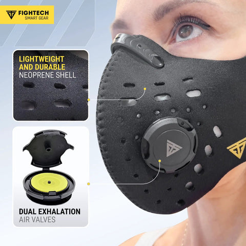 Close-up of a Two Pack Dust Mask Kit With Ten Activated Carbon Filters And Two Extra Valves For Woodworking Comfort on person's face