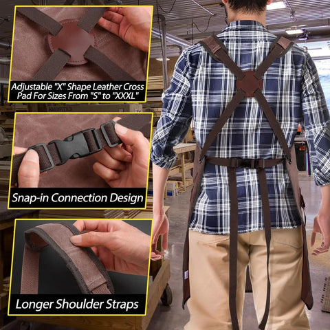 Mens Heavy Duty Canvas Shop Apron With Nine Deep Tool Pockets Water And Oil Resistant Pro Workhorse Gear Built Like A Tank For Woodworking And All Day Shop Tasks, adjustable leather straps.