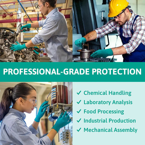 Workers wearing Disposable Nitrile Gloves Size Large For Chemical Splash Protection Ambidextrous Unlined Chlorinated Grippy Fingers