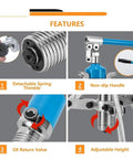 Features of 10 Ton Hydraulic Gear Puller Set With Two Or Three Jaw Options showcasing detachable thimble, non-slip handle, and adjustable height.