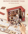 Vintage French Dessert Shop Miniature Dollhouse Kit With LED Light One 18 Scale Wooden Diorama Model For Adults
