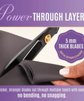 Ultra Sharp 9 Inch Fabric Scissors For Heavy Duty Cutting, Tough As Nails Fabric Shears That Deliver Smooth, Precise Cuts On All Fabrics And Leather, Perfect For Tailors, Dressmakers, Crafters, And Artists. Black 5 mm thick blades cutting layered leather.