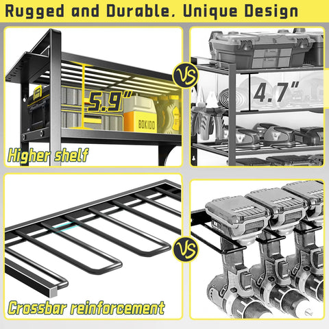 Heavy Duty Power Tool Organizer Wall Mount With Four Tier Storage And Eight Drill Holders Easy Install Garage Workshop Rack