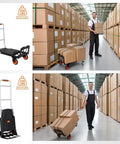 Folding 2-In-1 Hand Truck and Platform Cart for Heavy Duty Loads, 330 Lbs Capacity, Convertible Dolly with 360 Degree Brake Wheels, Lightweight Rustproof Aluminum Steel Frame in warehouse
