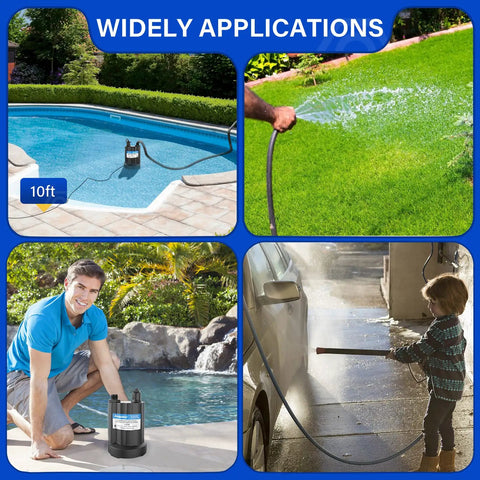 One Third HP Submersible Water Pump 2160 GPH Portable Sump Pump in various applications including pool and garden use.