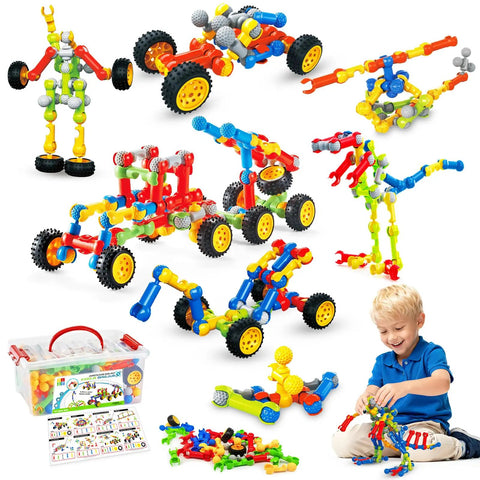 STEM Building Toys 125 Piece Building Blocks Set For Kids Ages 3 4 5 6 7 8, Educational Learning Blocks With Large Storage Box, 17 Model Ideas